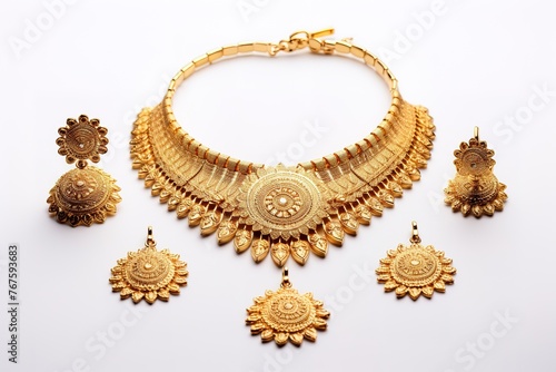 Gold necklace decorated with brown gemstones