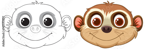 Two smiling monkey faces, cute and friendly.
