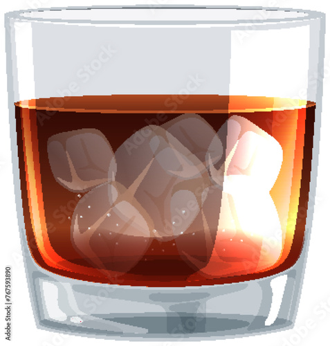 Vector graphic of whiskey glass with ice cubes