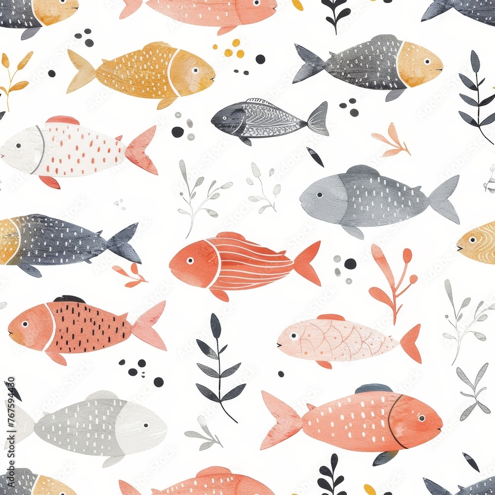background with sea fish. Pattern illustration fish background with sea fish. Pattern illustration fish