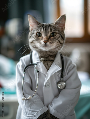 cat wearing doctor uniform ...