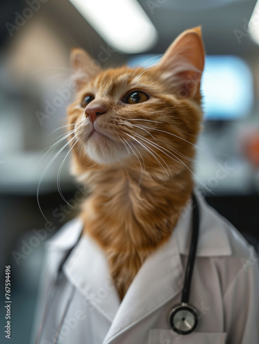 cat wearing doctor uniform with a stethoscope