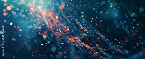 Ethereal bokeh lights on deep blue backdrop, representing a cosmic sparkle for backgrounds or abstract art.
