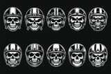 Dark Art Biker Skull Head with Helm Black and White Illustration