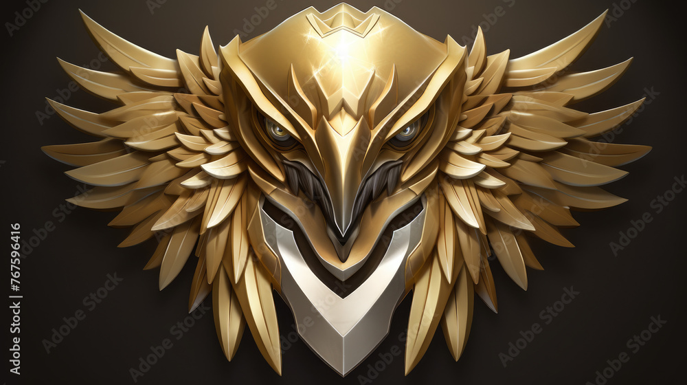 3d Modern and Futuristic Golden Metallic Eagle with Shield logo design. Luxury Logo Eagle, Hawk, Phoenix, Bird Design. 3d Modern and Futuristic Golden Metallic Eagle with Shield logo design. Luxury Logo Eagle, Hawk, Phoenix, Bird Design.