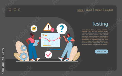 Testing stage in IT project management. Highlights the critical evaluation of software functionality