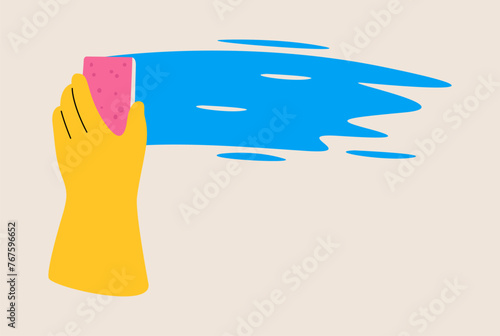 Human hand holding sponge. Colorful vector illustration