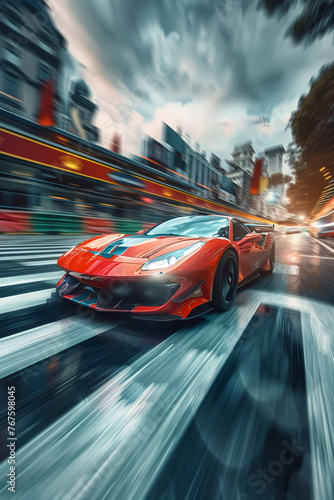 Racing cars finish line victory dynamic motion blur