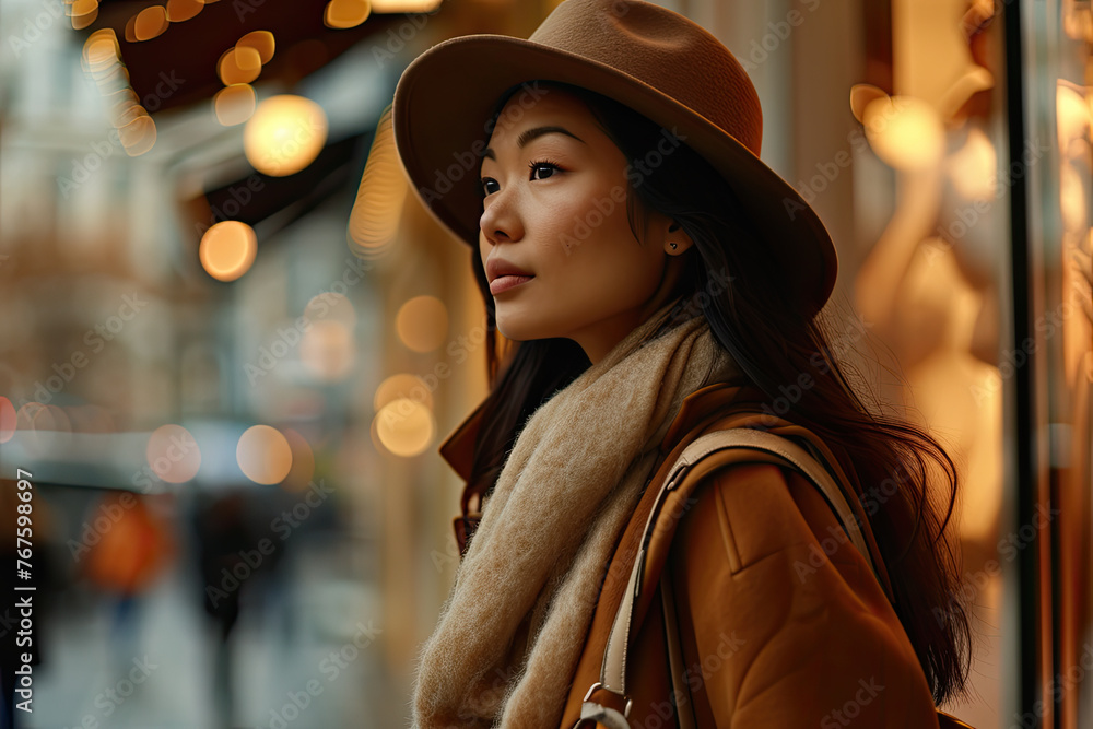 Portrait of asian woman with shopping in the night street city Portrait of asian woman with shopping in the night street city