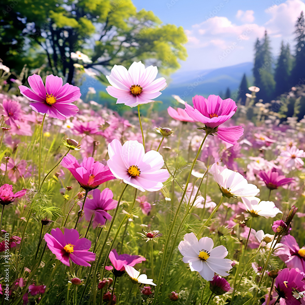 Fototapeta premium Imagine the scent of wildflowers blooming in a meadow. Each breath fills the air with a sweet, floral fragrance, a symphony of nature's perfume