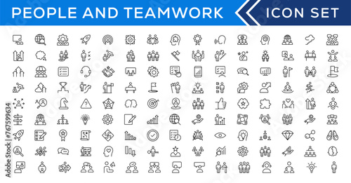People and teamwork line icons collection. Big icon set in a flat design. Thin outline icons pack