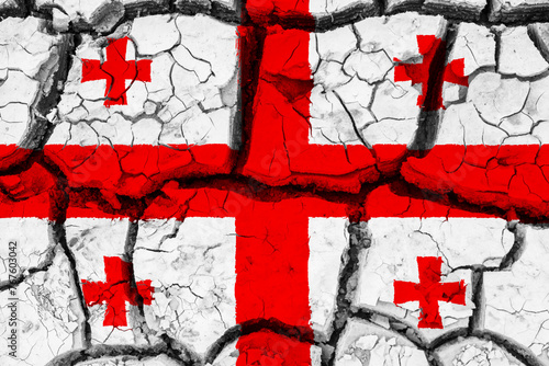 Dry soil pattern on the flag of Georgia. Country with drought concept due to climate change. Water problem. Dry cracked earth country.