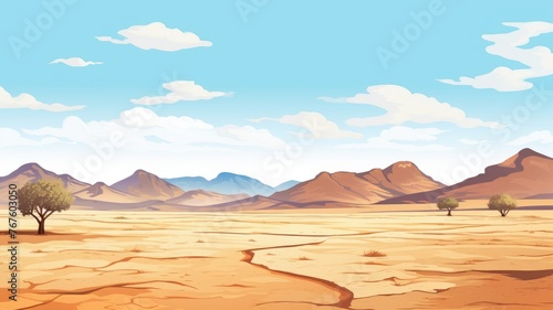 A tranquil desert landscape with mountains under a vast sky
