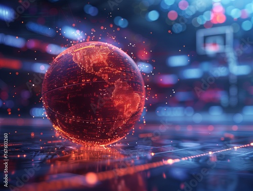 basketball floating in clear water under a bright sky Generative AI