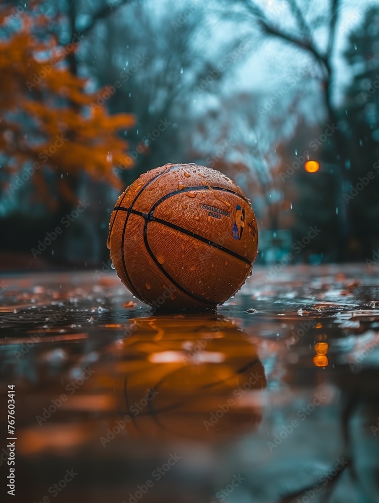 basketball floating in clear water under a bright sky Generative AI basketball floating in clear water under a bright sky Generative AI