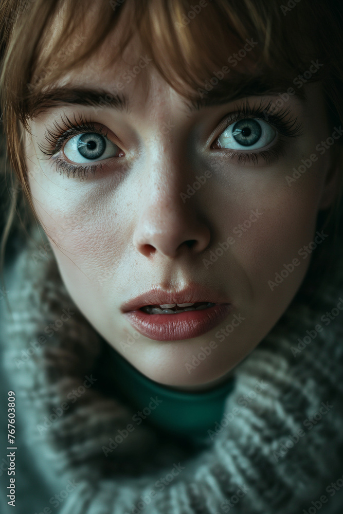 Close-up of a frightened woman's face, fright. Close-up of a frightened woman's face, fright.