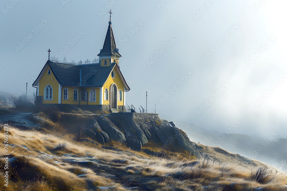 lonely church against the backdrop of a natural landscape. religion and christianity lonely church against the backdrop of a natural landscape. religion and christianity