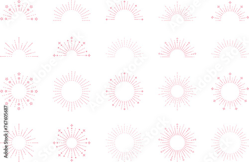 サンバースト　太陽線　ベクター　イラスト　セット　バリエーション　アクセント　フレーム　デザイン