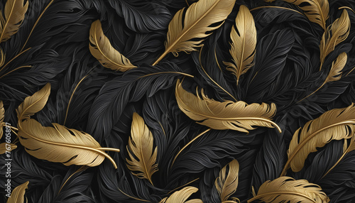 Gold and black feather pattern background colorful background