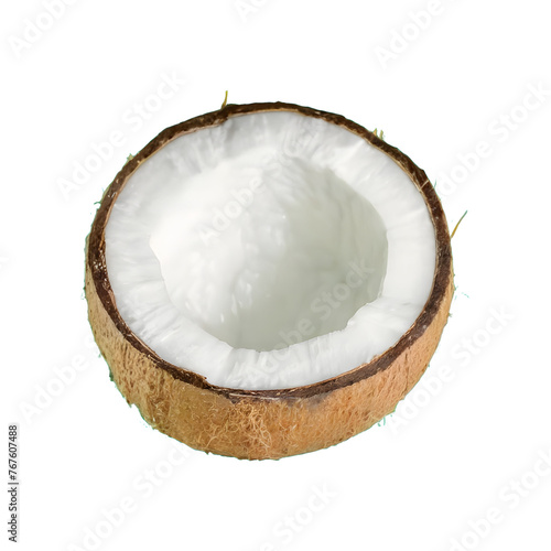 Halfpeeled coconut isolated on transparent background