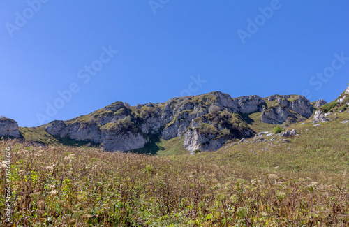 Autumn panorama of the mountainous area from the road leading to the mountains  forest and landscape