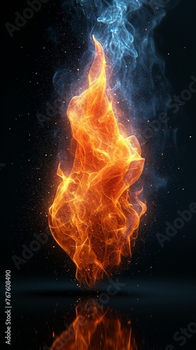 Bright Orange and Blue Flames Dancing in Fire