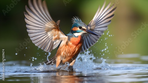 Kingfisher hunting on the surface of water © Mockup Lab