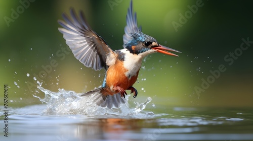 Kingfisher hunting on the surface of water © Mockup Lab