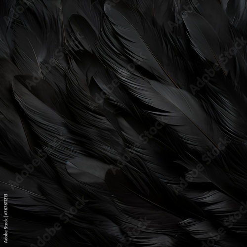 Abundance of Black Feathers on Dark Background. Generative AI