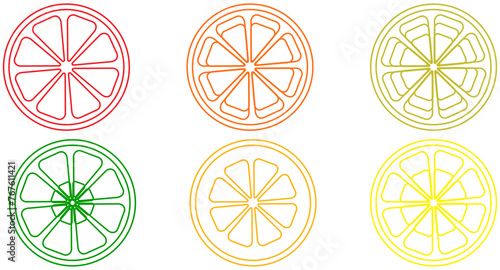 Citrus Slice set. Lemon slice . Orange slice. Lime slice Line Art icons . Vector isolated on white Background