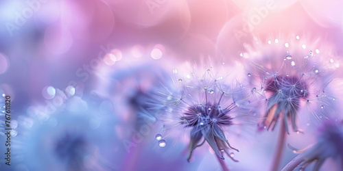 purple dandelion background. Freedom to Wish. Dandelion silhouette fluffy flower on sky. Seed macro closeup. Soft focus. Goodbye Summer. Hope and dreaming concept. Fragility. Springtime.