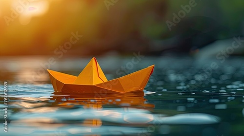 Leadership Vision: Yellow Paper Boat Sailing Against the Tide, Embracing Change and Opportunity
