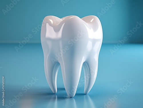 A close up of a white tooth with a blue background