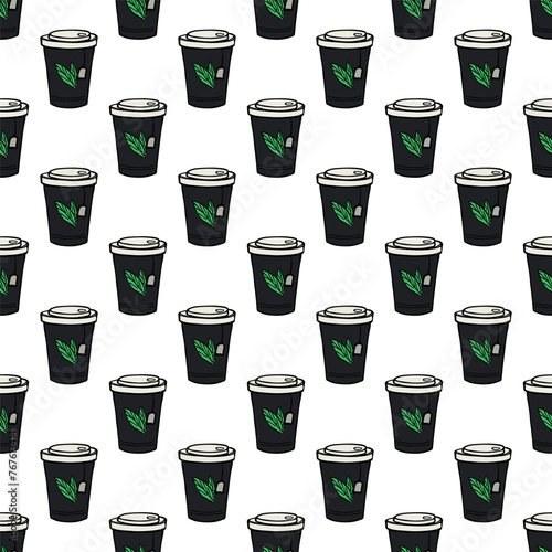 Seamless pattern with cute cup of tea or coffee doodle for decorative print, wrapping paper, greeting cards, wallpaper and fabric