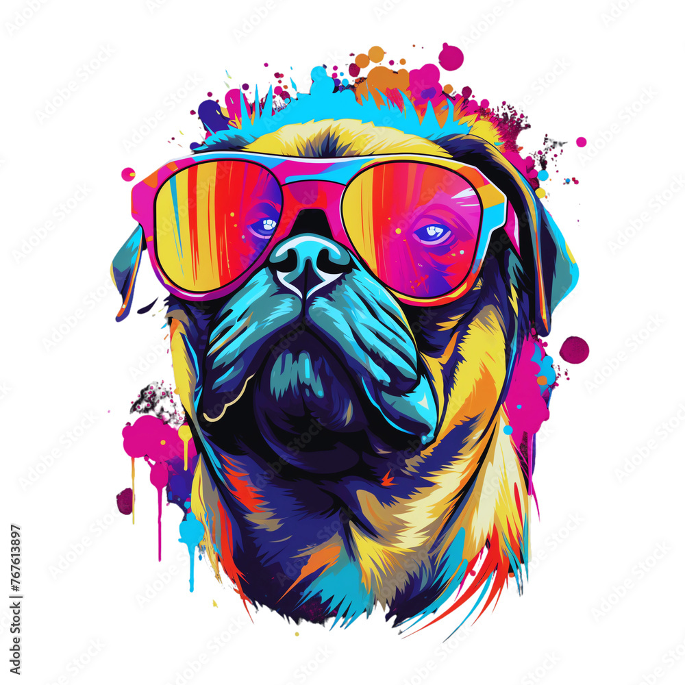 Cool Pug Wearing Sunglasess For Tshirt Design