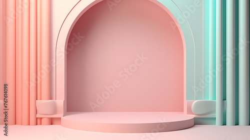 Product display presentation on colorful geometric shapes background © Derby