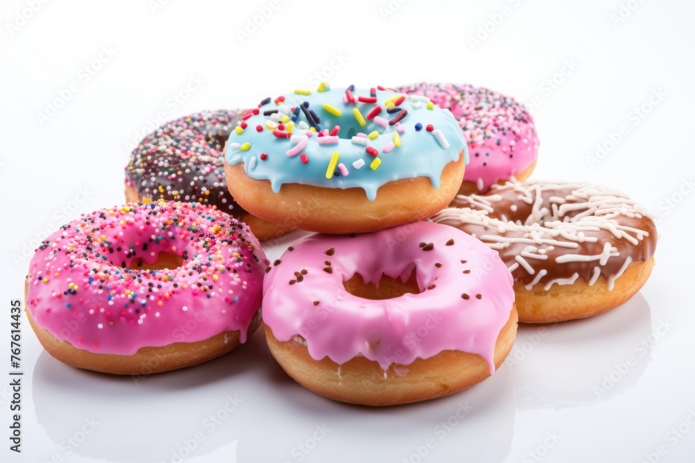 Photo of delicious donuts on a white background