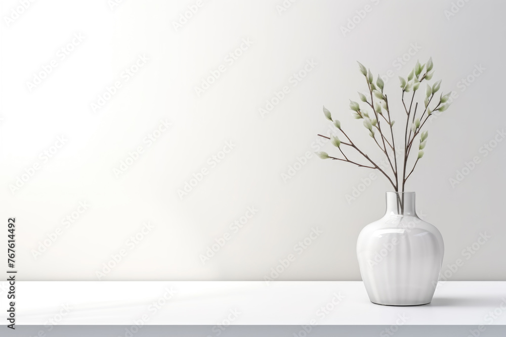 White vase with flowers on a white background with a place to copy White vase with flowers on a white background with a place to copy