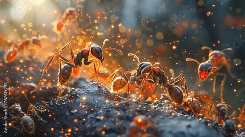 Ants battling over food, closeup shot, with a fashionforward backdrop 3DCG,high resulution © Dadee