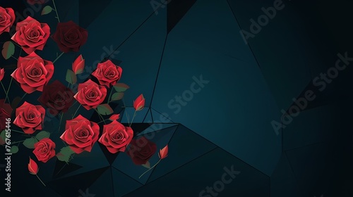 Dramatic Red Roses, Geometric Dark Backdrop, Bold Romance Concept, Suitable for Theatrical Event Posters, Gothic Romance Book Covers, and Luxury Branding, Modern Abstract Style