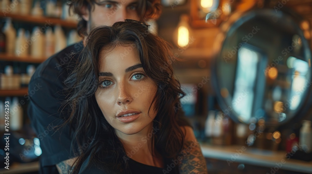 woman in hair salon woman in hair salon