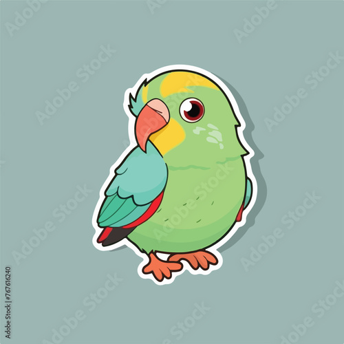 Cute parrot sticker vector illustration. Flat design