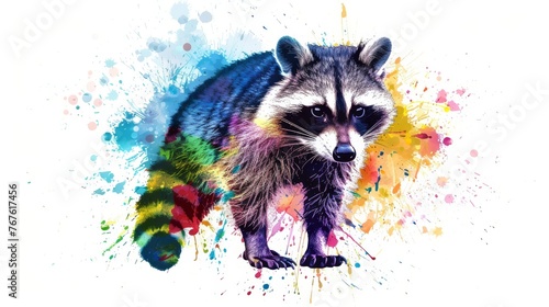  Painted raccoon with splattered background