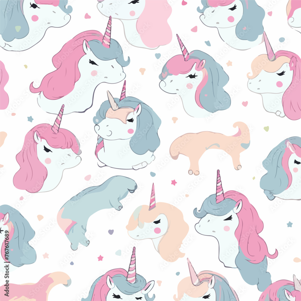 Cute unicorn seamless background. Flat design. cart