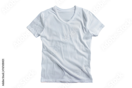plain white classic v-neck t-shirt , front view mockup ,isolated on transparent background