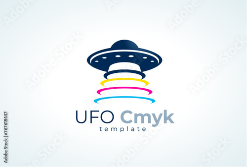 Logo UFO. CMYK printing theme. Template design vector. White background
