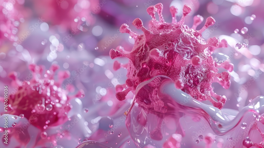 Covid-19 or SARS-CoV in Liquid: Detailed Virology Concept 3D Render Covid-19 or SARS-CoV in Liquid: Detailed Virology Concept 3D Render