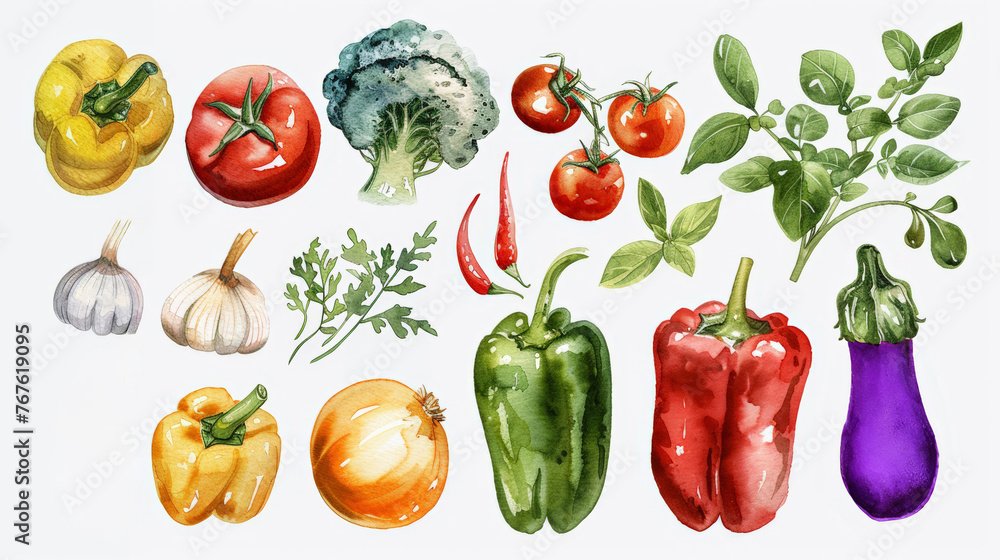 Beautiful set with watercolor hand drawn different vegetable paintings, watercolor illustration Beautiful set with watercolor hand drawn different vegetable paintings, watercolor illustration
