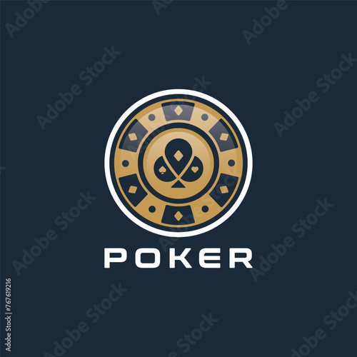 Modern poker logo design with stylized playing card suits - spades, hearts, diamonds, and clubs. Ideal for a gambling or gaming brand