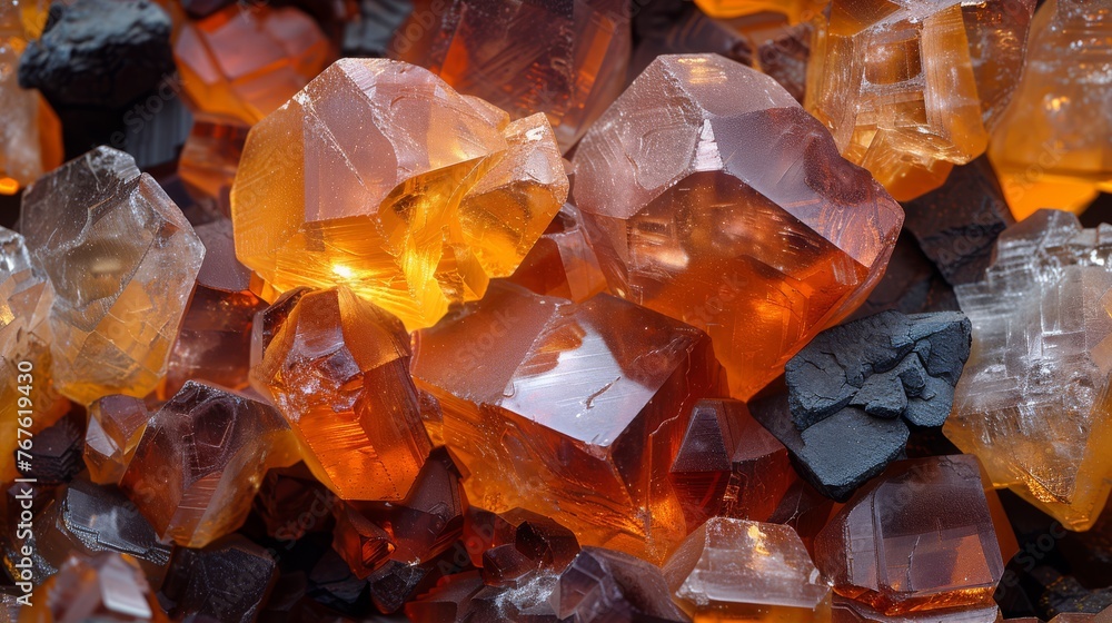 A macro photo of a multicolored rock cluster with a central illumination on one stone A macro photo of a multicolored rock cluster with a central illumination on one stone